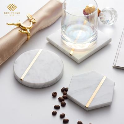 China KEO European Square Round Hexagonal Modern Marble Plate Splicing Mat Natural Marble Coaster Copper Bar for sale