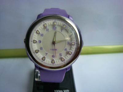 China Plastic Women Analog Watch with LED Torch Stainless Steel Bezel for sale