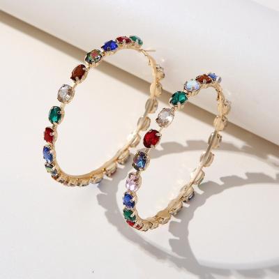 China Big Diamond Earrings Crystal Rhinestone Hoop Earring Women Colorful Luxury Gemstone High Quality Friendly Material Earrings Charm Jewelry for sale