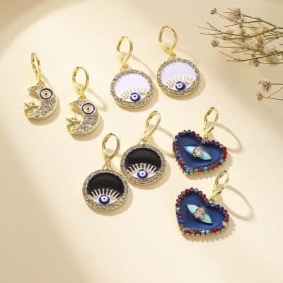 China Crystal Hoop Earrings Personalized Devil's eye design heart wholesale friendly material blue eyes shape Diamond Drop Earring Women Jewelry Fine for sale