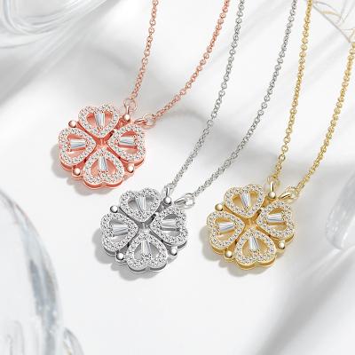 China Four Leaf Clover Necklace Heart Friendly Material Folding Two Ways Wearing Charm Necklace Gold Plated Choker Chain Fine Jewelry for sale