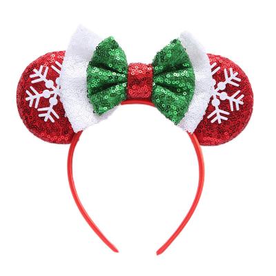 China Antler Bell Hair Accessories Girls Christmas Tree Decorations Sequin Bow Headband Christmas Mouse Ears Headband Hair Decoration for Women for sale