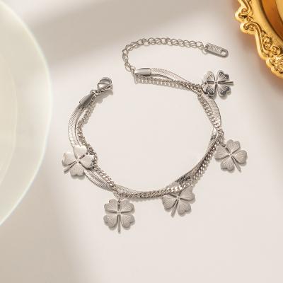 China High Quality Adjustable Women Layered Multi Lucky Bangle Fine Jewelry Designer Four Leaf Clover Bracelet Fashion Gold Link Chain CLASSIC for sale