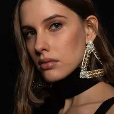 China Sparkle Friendly Material Luxury Earrings Fashion Party Jewelry Personality Fashion Party Triangle Shiny Exaggerated Dangle Drop Earrings for sale