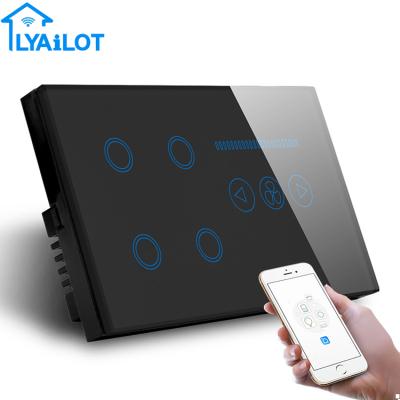 China Lyailot Smart Smart Switch Wall Socket Easy Installation Crystal Touch Screen Glass Panel 4Gang Wall Switch& Propeller Fan Speed ​​UK Standard Smart Switch for sale