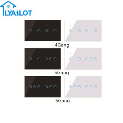 China Tuya New Models WiFi Smart Touch UK/EU 146*86mm Smart Wall Socket Installation Smart 4/5/6Gang Switch for sale