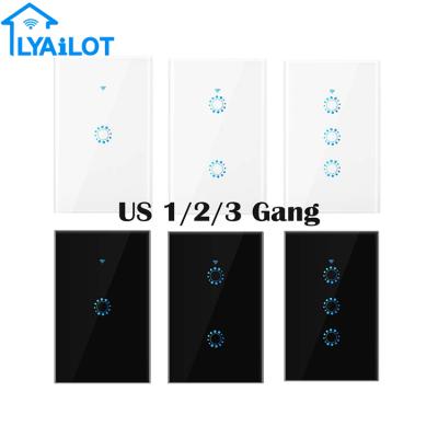 China 1/2/3 Single Gang Fire Line Smart Home Hotel Touch Wifi USA Wall Switch 1/2/3Gang Sensitive Glass Switch for sale