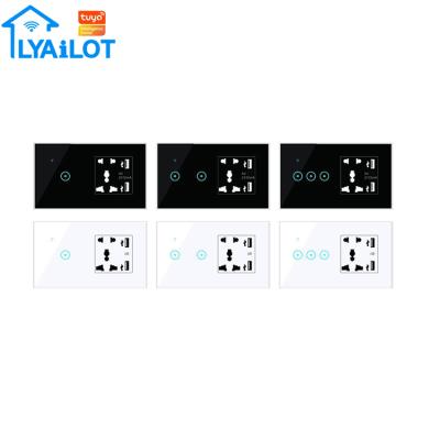 China Electric Easy Installation Tuya Wall Socket Multifunctional WiFi 1/2/3Gang Smart US/UK/EU Smart Sockets And Switches for sale