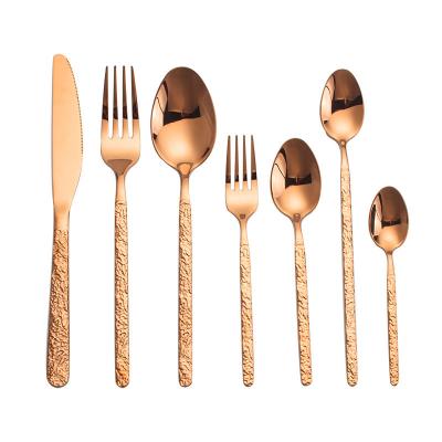 China High Grade Sustainable Rose Gold Stainless Steel Cutlery Set Knife Spoon Fork Copper Wedding for sale