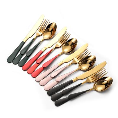 China Sustainable T1010 Gold 4 Pieces Tea Spoon Table Fork Knife Dinner Set Stainless Steel Cutlery Set for sale