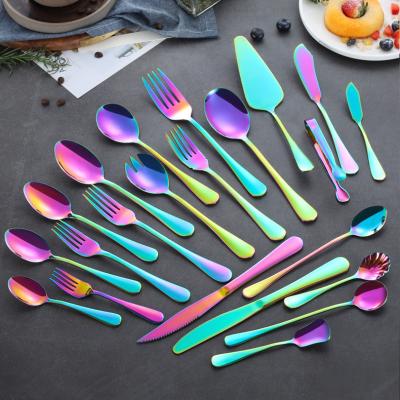 China Sustainable Multicolor Stainless Steel Knife Spoon And Forking Serving Flatware Set Rainbow Colored Cutlery for sale