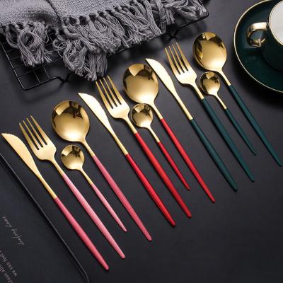 China Viable Colorful Portugal 4 Pieces Stainless Steel Cutlery Sets Dinner Knife Table Fork Tea Spoon Flatware Set for sale