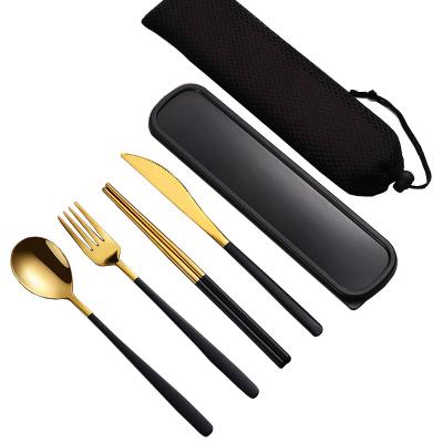 China Korean Stainless Steel Cutlery Set Travel Viable Portable Utensils Administer Fork Knife Chopsticks Set Spoon Student for sale