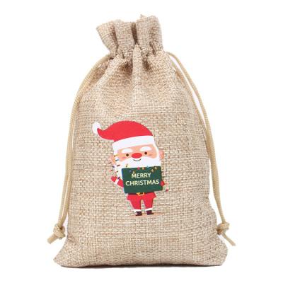 China Christmas Burlap Gfit Canvas Drawstring Bag Reusable Custom Logo Printed Eco Friendly Promotional Small Pouch for sale