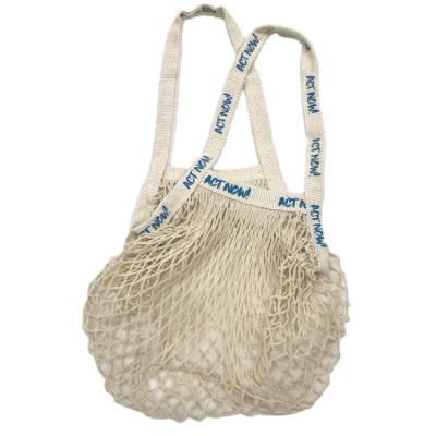 China Handled Reusable Mesh Tote With Short Handles String Organizer Bag Eco-Friendly Cotton Portable Net Shopping Bag for sale