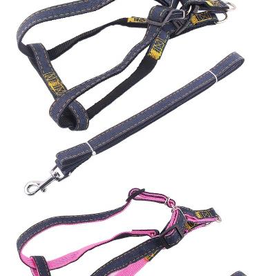 China Strong Back Viable Adjustable Leash Harness Dog Leash Harness Pet Vest Dog Wear Resistant Denim for sale