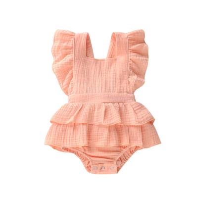 China Baby Clothing Jumpsuit Cotton Sleeveless Ruffle Float Solid Newborn Baby Romper for sale