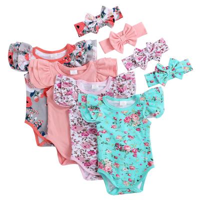 China Wholesale Cotton Short Infant Romper Flutter Sleeve Suit Babies Rompers for sale