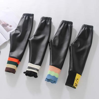 China 2021 autumn waterproof children's clothing and children's leather pants girls' pants new winter soft children's pants thick baby leggings for sale