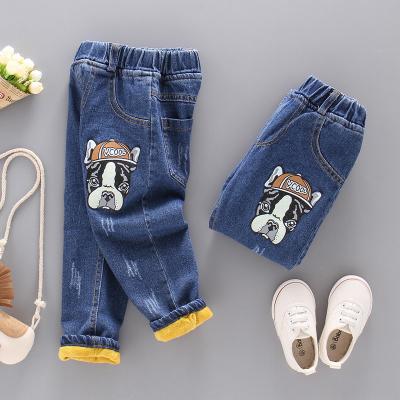 China 2021 new winter baby boy casual children's velvet pants fashionable jeans boy children thickened long pants children's clothing for sale