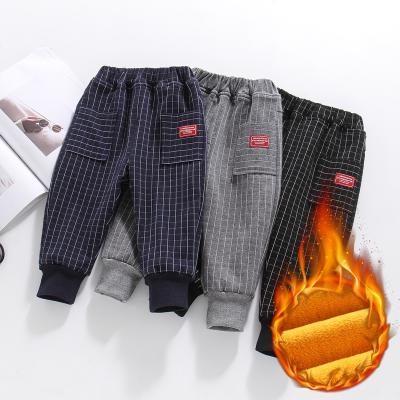 China 2021 Autumn Color Fade Proof Children Sweatpants Velvet Pants and New Boy Winter Clothing Children Plaid Loose Casual Harem Pants for sale