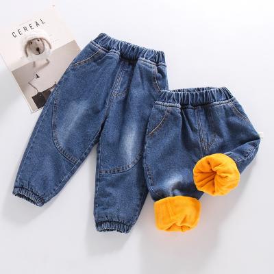 China Children's Quilted Casual Pants Fleece-Lined Thickened Children's Trousers Boys' Jeans Autumn and Winter Casual Children's Clothing for sale