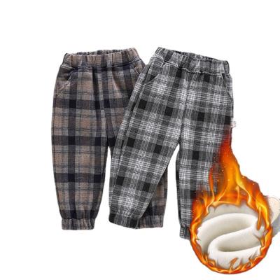 China New Winter Color Fade Proof Children's Plaid Double-Layer Boys' Fleece-Lined Pants Children's Fleece-Lined Pants Cotton-Padded Pants for sale