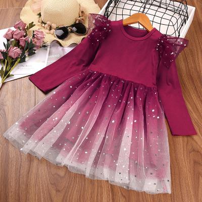 China Viable Girls Dress Long Sleeve Princess Dress 2022 New Party Starry Bowknot Design Children's Clothing for sale