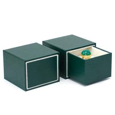 China Wooden Match Jewelry Packaging Ring Box Handmade Dark Green Boxes for sale