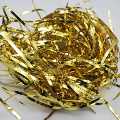 China Cosmetics Gift Box Filler 3mm Width Gold Raffia Disposable Straight Paper Shredded Paper For Packaging for sale