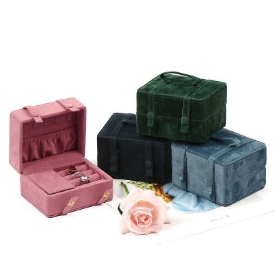 China Popular velvet velor jewelry boxes customized mini size logo jewelry organizer custom pink suede jewelry case for sale