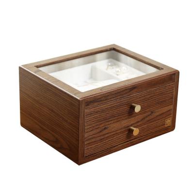 China Classic Custom Design Wooden Jewelry Organizer With Transparent Window MDF Jewelry Case 250x200x130 Mm for sale