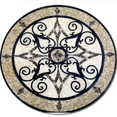 China White Marble Round Mosaic Flooring Medallion Custom Farmhouse Hearth Designs for sale