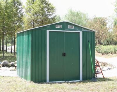 China Outdoor Green Arrow Apex Metal Yard Sheds For Tool / Car Storage With Double Sliding Door for sale