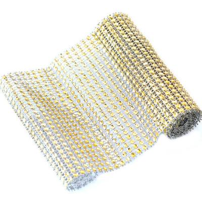 China Wholesale 24 Row Shinning Diamond Crystal Mesh Fabric Diy Rhinestone Trimming On Roll for sale