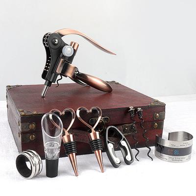 China Factory Directly Sale Multifunctional Luxury Wine Kits 9 Corkscrew Gift Set in Antique Wooden Box for Birthday, Anniversary, Christmas Wedding for sale