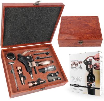 China Sustainable Factory Sell Luxury Wine Corkscrew Sets In Mirror-surface Wooden Box For Wine Lovers for sale