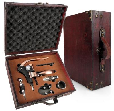 China Viable hot sale wine opener gift set with 9 kits in antique wooden box for birthday anniversary, Christmas wedding, for sale