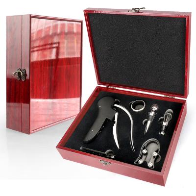 China Newest Hot Sale Style Wine Goose Corkscrew Stocked Gift Set In Mirror Outdoor Reddish Wood Box For Wine Lovers for sale