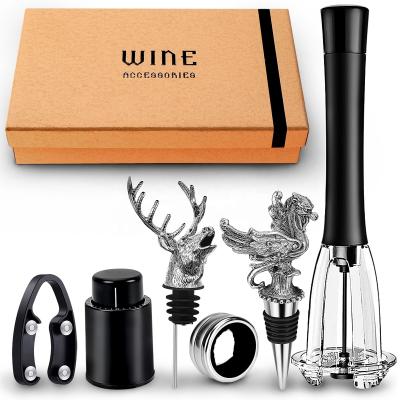 China Hot Sale Metal Mulled Wine Accessory Gift Set Air Pressure Wine Opener Corkscrew Wine Stopper Set for sale