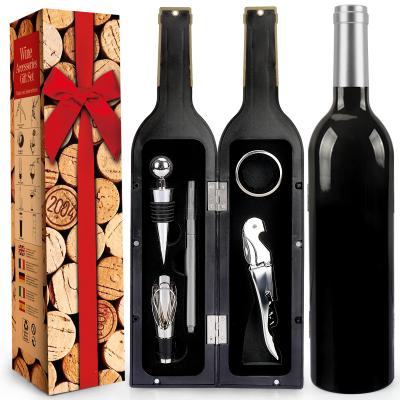 China Amazon Viable Seller Creative Bottle Shaped 5 Piece Wine Accessories Gift Set Wine Opener Gift Set Innovative Wine Set For Christmas Gifts for sale