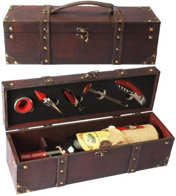 China Factory Selling Handmade Hot Antique Wooden Premium Wine Bottle Single Gift Wine Box Packing Box For Birthday Wedding Christmas for sale