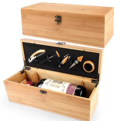 China Factory Selling Handmade Hot Bamboo Premium Wine Bottle Packaging Box Simple Gift Wine Box With Wine Accessories for sale