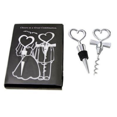 China Promotion and Wine Viable Wedding Wine Opener Cork Gift Heart Shaped Set for sale