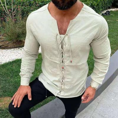 China 2022 Wholesale 100 High Quality Cotton Men's Formal Solid Color Sports Shirt Men's Casual V-Neckline for sale