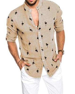 China Polyester/cotton 2022 best sale men's short sleeve cardigan shirts wholesale stand collar animal print casual CASUAL for sale