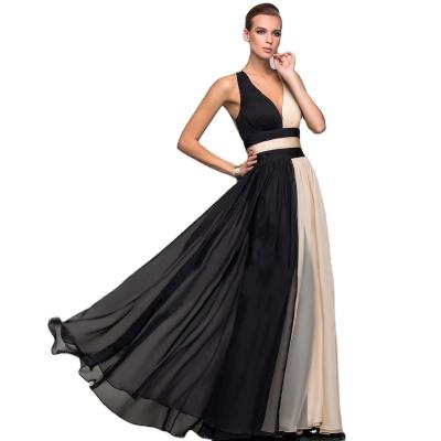 China 2022 Wholesale Splicing Anti-Wrinkle V-Neckline Sleeveless Long Evening Dress for sale