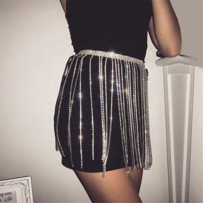 China SHIHAN S7296 Breathable Drop Shipping Bling Sexy Rhinestones Tie Up Nightclub Dresses Crystal Mesh Diamond Skirt For Women for sale