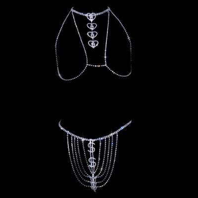 China SHIHAN FASHIONABLE luxury bling sexy lingerie set beach nightclub body jewelry bra chains rhinestone body chain jewelry bra and panty dollar bra for sale