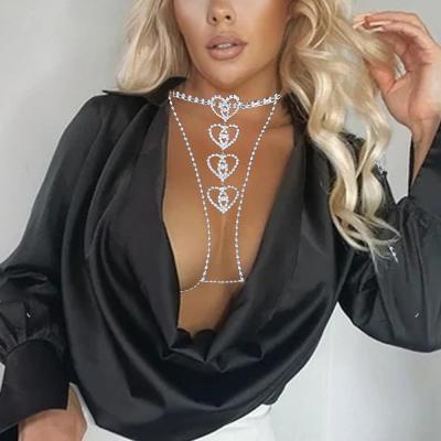 China 2022 Silver FASHIONABLE Jewelry Heart SHIHAN Rhinestone Bra Body Chain Jewelry Crystal Bra Necklace Body Chain for sale